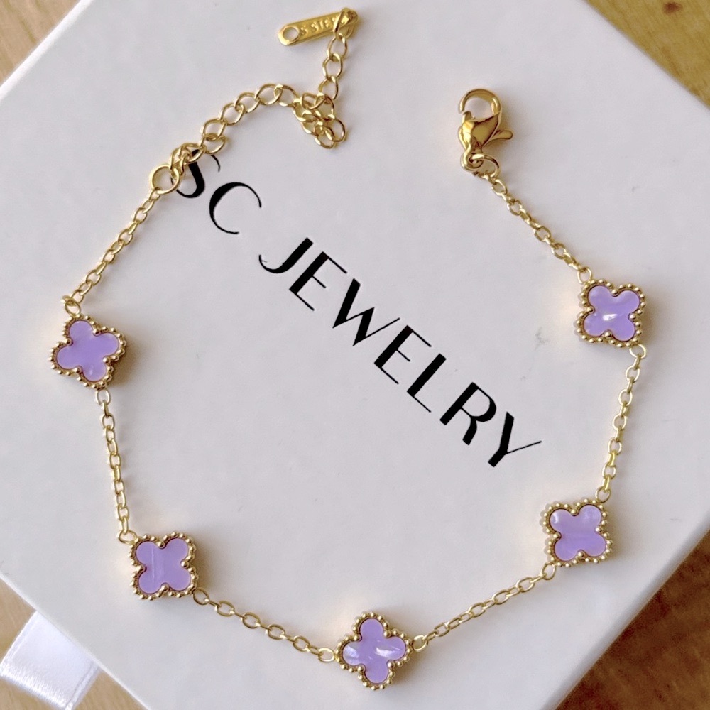 Last 3 🔥 Light Purple Petite Clover Bracelet Stainless Steel Double Sided